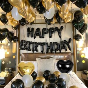 Set of balloons with black and gold birthday letter balloons, 42 pieces