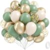 60 pcs Sage Green Sand White Metallic Gold Confetti Balloons