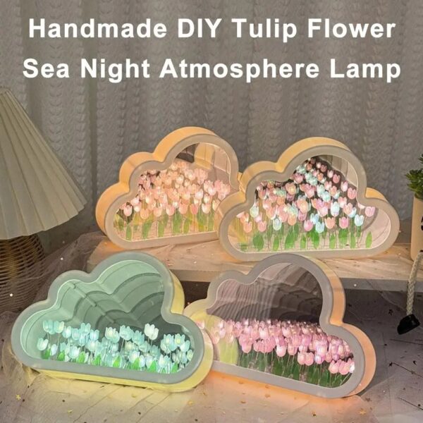Cloud Mirror Tulip Lamp Night Light Girl Bedroom Ornaments Handmade Glass Frame