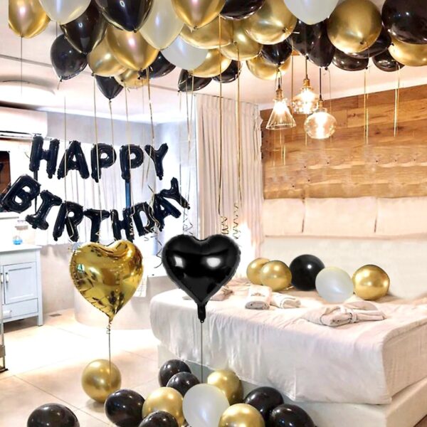 Set of balloons with black and gold birthday letter balloons, 42 pieces