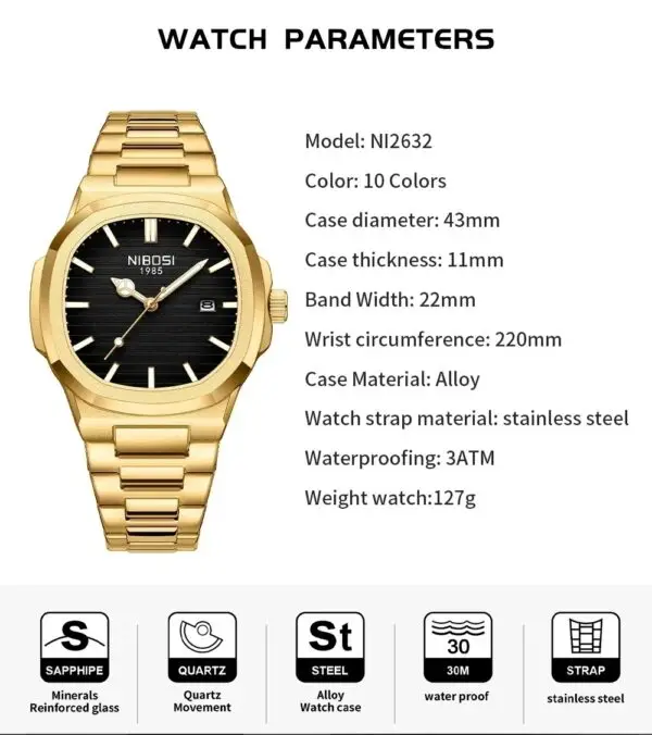 New Poedagar Casual Business Gold Watch Men's Luxury Watch Men's Automatic Watches