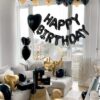 Set of balloons with black and gold birthday letter balloons, 42 pieces