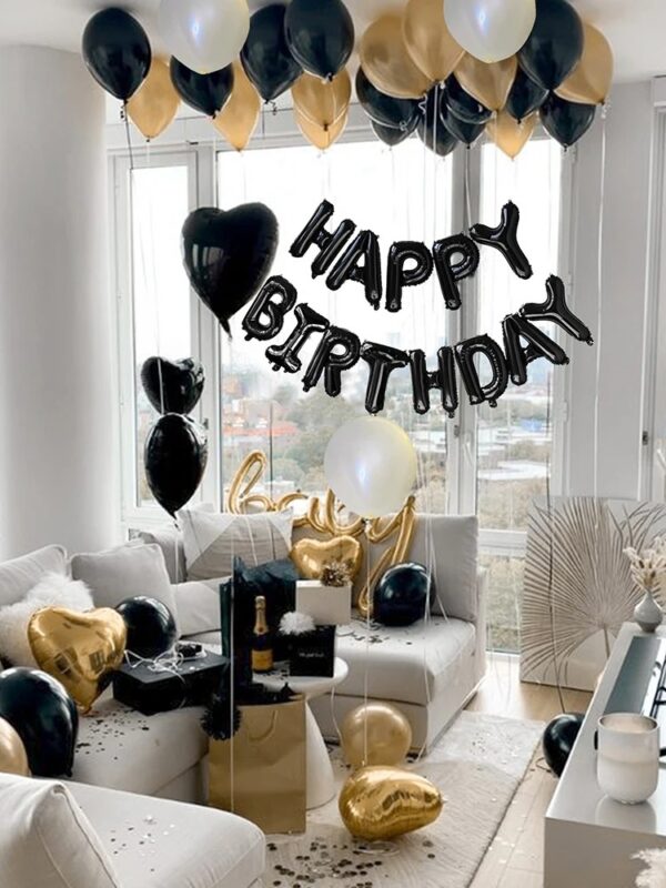 Set of balloons with black and gold birthday letter balloons, 42 pieces