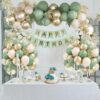 60 pcs Sage Green Sand White Metallic Gold Confetti Balloons