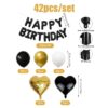 Set of balloons with black and gold birthday letter balloons, 42 pieces