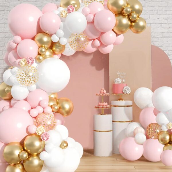 Pink and white balloon arch kit, pink and gold balloon